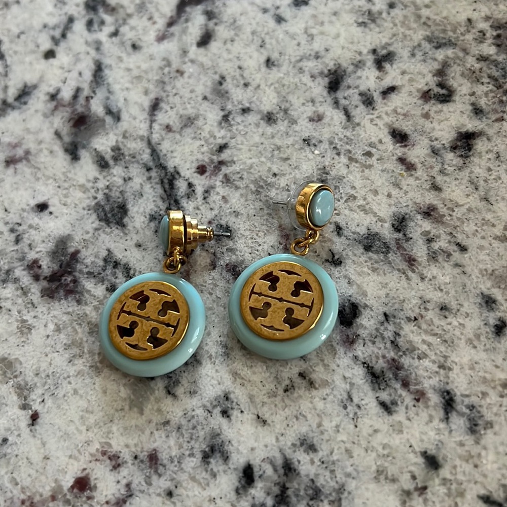 Tory Burch Earrings in Gold with a hint of Mint